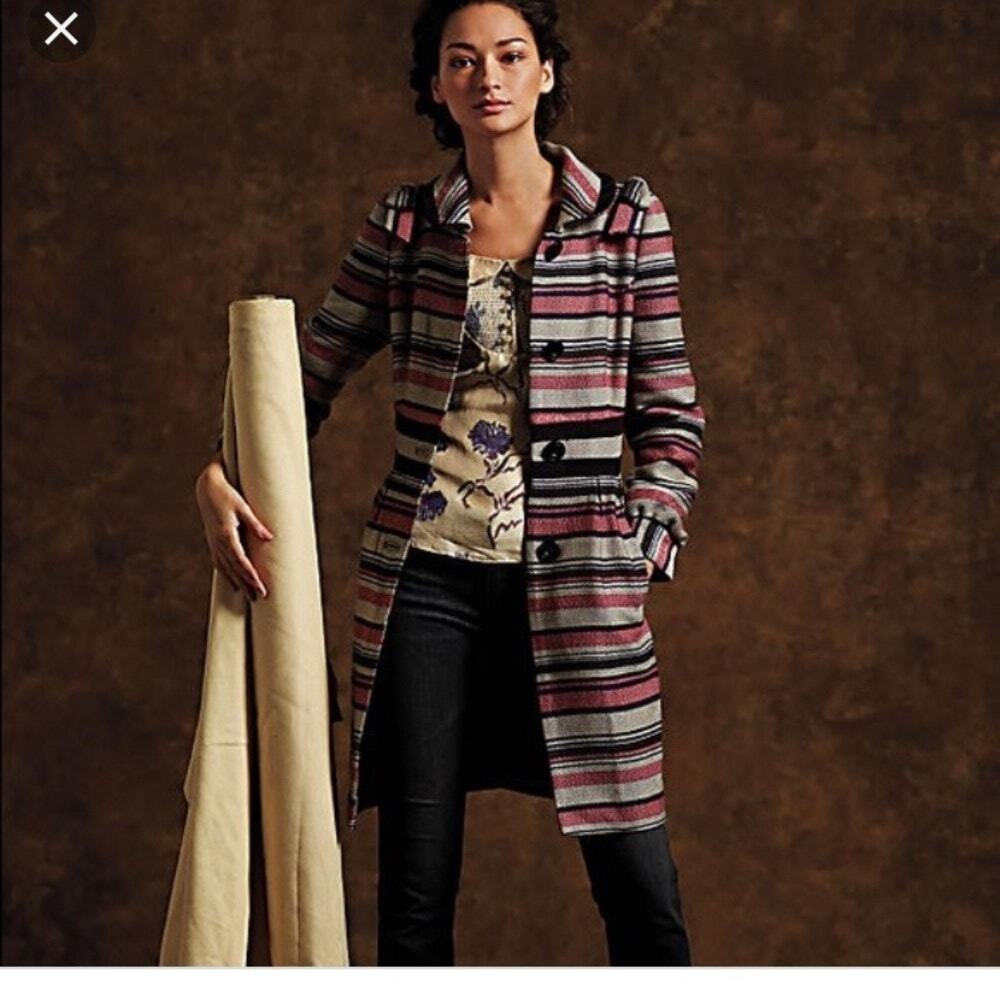 ANTHROPOLOGIE Elevenses Pattern Maker's Striped Coat 2